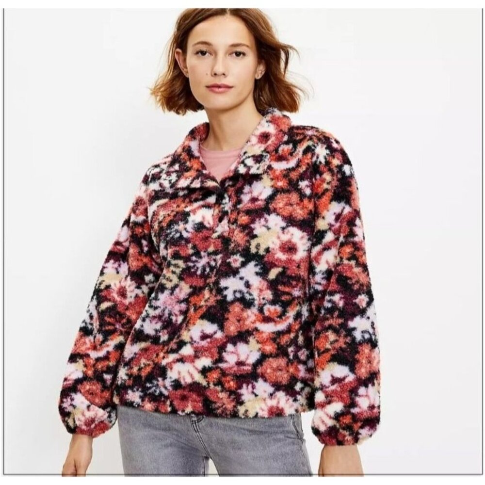 Loft Womens Size S Floral Fleece Jacket Multicolor Snap Closure Size Small - Picture 3 of 9